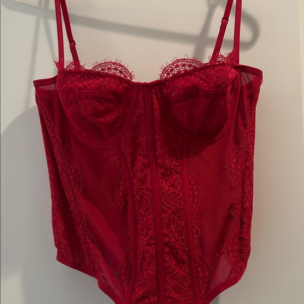 Urban Outfitters Out From Under lace mesh underwire corset sexy Hot red size L